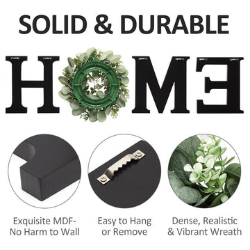 MAYICIVO Wood Home Sign for Wall Decor, Wooden Home Letters with Wreath Artificial Eucalyptus Modern Decorative Hanging Farmhouse Home Sign - Imported from UK